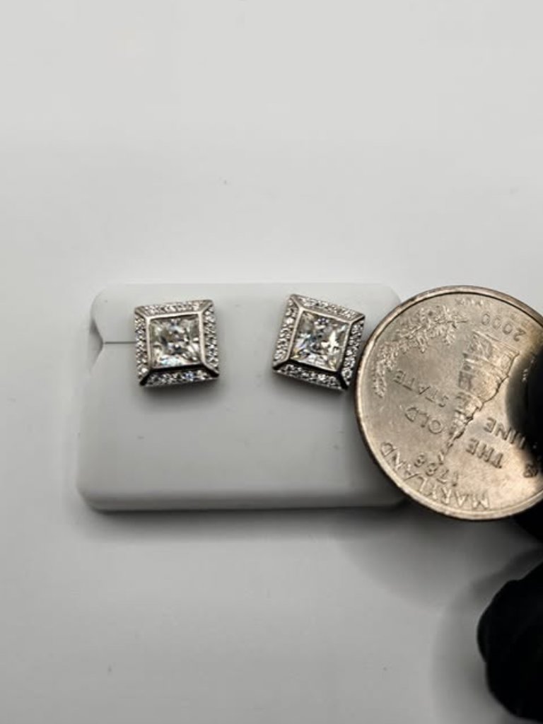 2.00 Ctw Princess Cut Moissanite Halo Stud Earrings .925